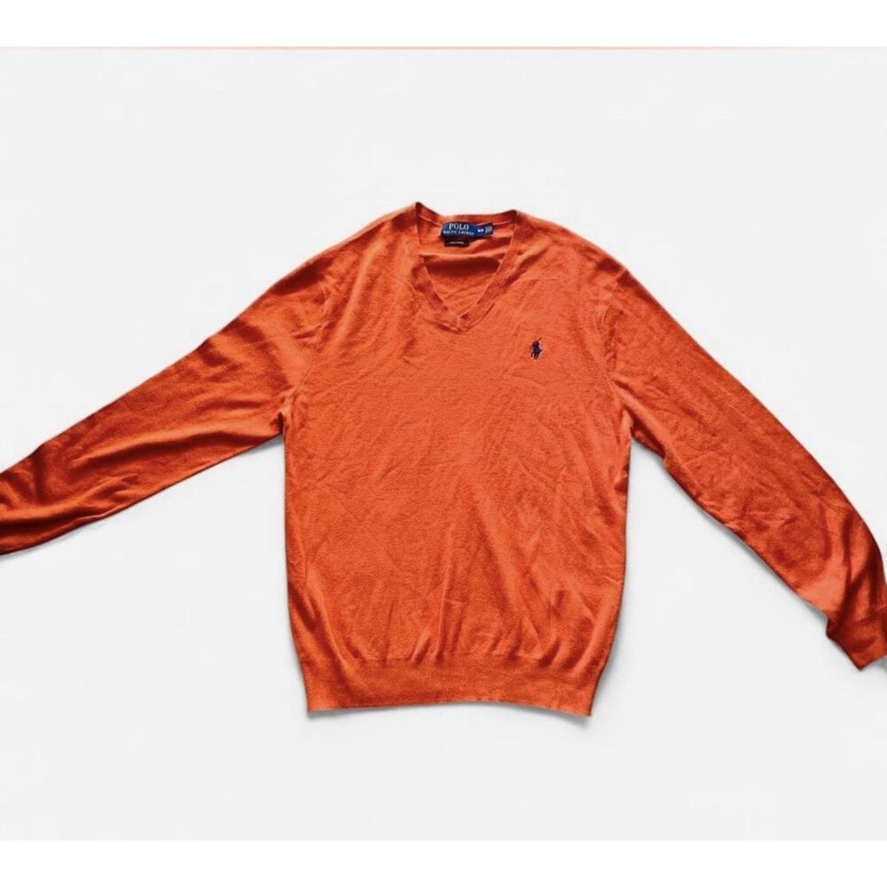 Polo Ralph Lauren Orange Pima Cotton V-Neck Pullover Sweater Men's Size M